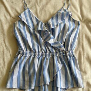 Express Light Blue Striped Tank Cami with Peplum